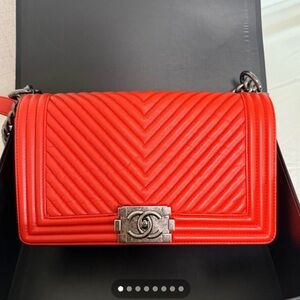 Chanel Red Quilted Leather Shoulder Bag